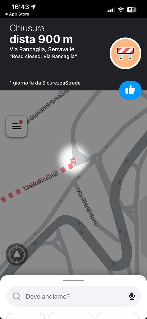 Chiusura stradale visibile su Waze